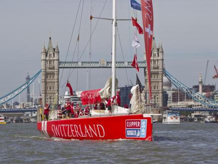 Tower Bridge opens for the departure of Clipper 13-14 Round the World Yacht Race fleet. Credit: Clipper Round the World.