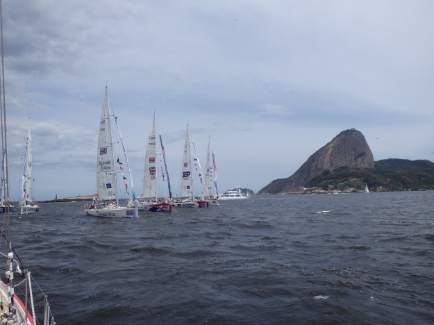 Clipper fleet sail out past Sugarloaf Mountain