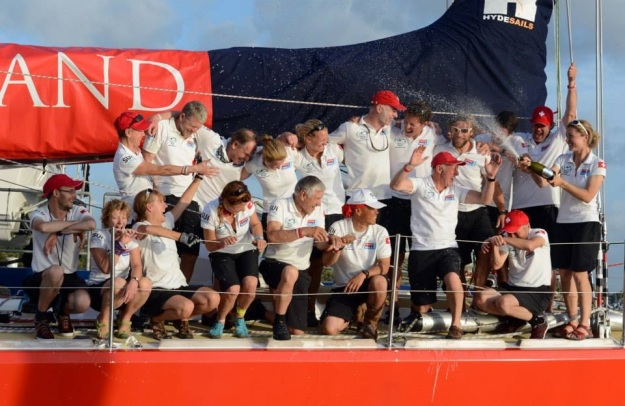 Team Switzerland share champagne after race 7 win